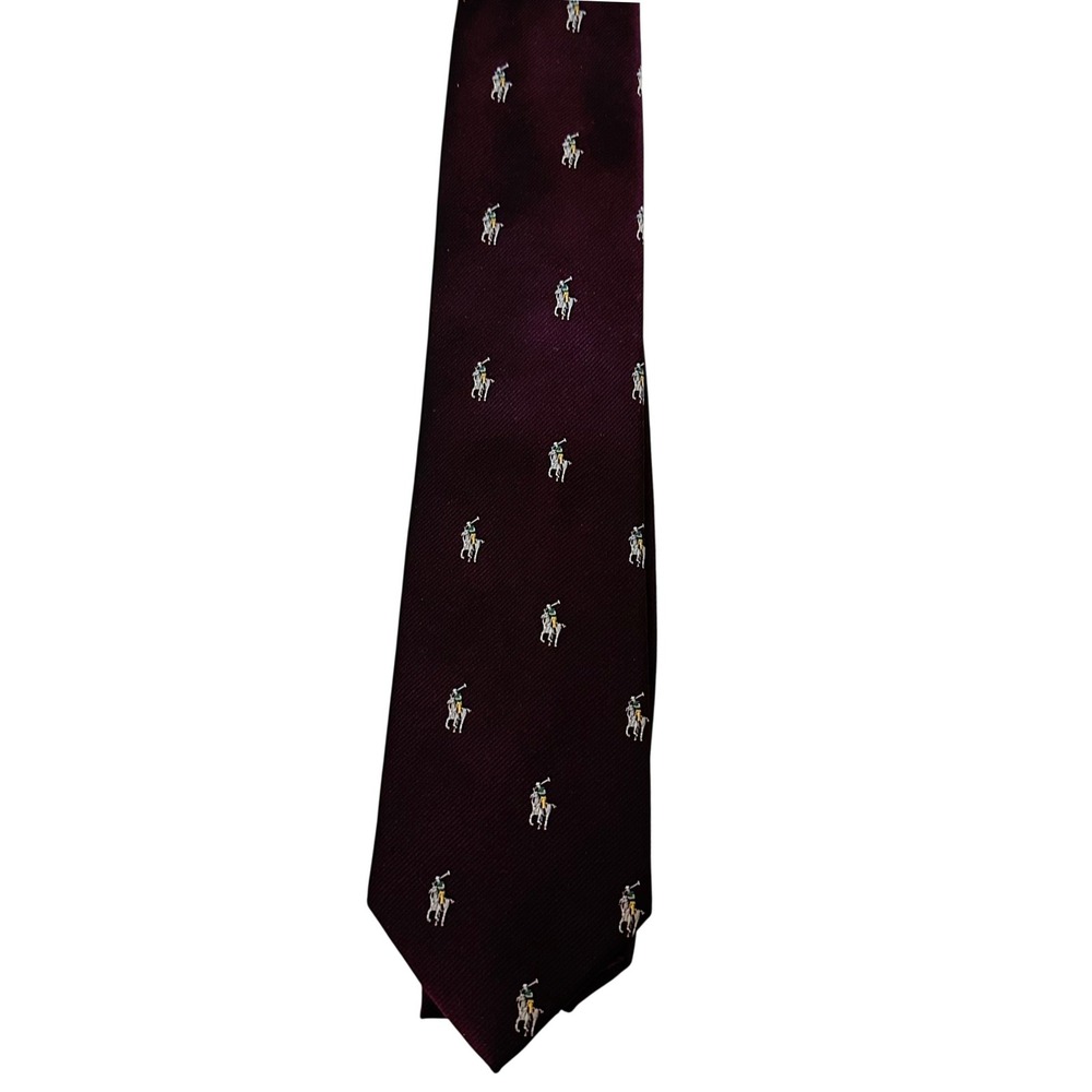 Vintage Briar Men's Burgundy Silk Blend Polo Player Motif Necktie Traditional